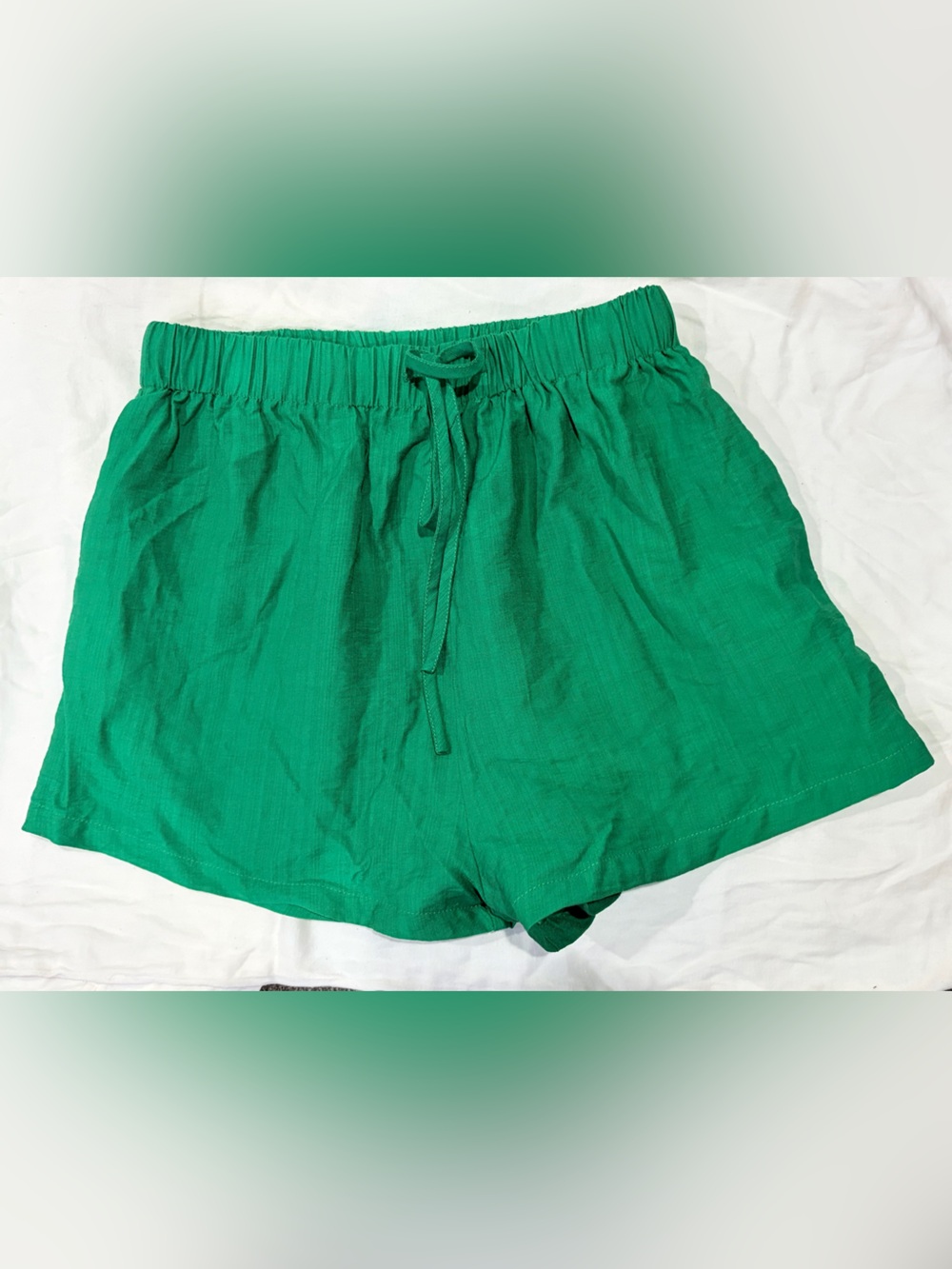 SHEIN Bright Green Drawstring Linen-Blend Athletic Shorts Size Small